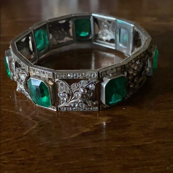 Sterling S green white stone vintage bracelet - Picture 4 of 6